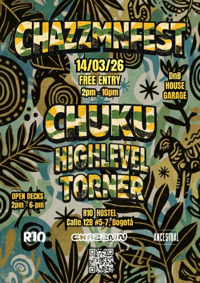 CHAZZMNFEST Bogotá poster. Sat 14 March 2026, R10 Hostel, Bogotá