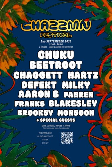 CHAZZMN Festival, the first poster. Sat 2 September 2023, The Royal Oak, Exeter